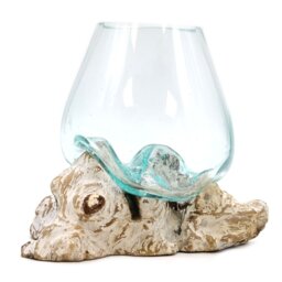 Molten Glass Whitewash Wood Large Decorative Bowl for Nature Inspired Decor - Turquoise - thumbnail 3