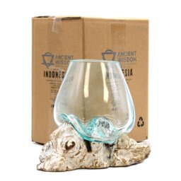 Molten Glass Whitewash Wood Large Decorative Bowl for Nature Inspired Decor - Turquoise - thumbnail 4