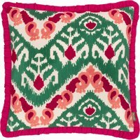 Henderson Embroidered Cotton Cushion - Cerise-Jade / Polyester