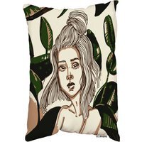 Young Woman In Tropical Leaves Outdoor Cushion - Green - thumbnail 1