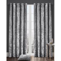 Crushed Velvet Eyelet Curtain Pair - Silver / 229cm / 168cm