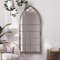 MirrorOutlet The Somerley Extra Large Rustic Metal Arched Decorative Mirror - Silver