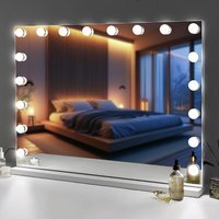 FENCHILIN Hollywood Vanity Mirror with Lights 18 LED for Tabletop or Wall - Metal White