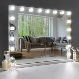 FENCHILIN Hollywood Vanity Mirror with Lights 18 LED for Tabletop or Wall - Metal White - thumbnail 2