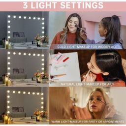 FENCHILIN Hollywood Vanity Mirror with Lights 18 LED for Tabletop or Wall - Metal White - thumbnail 5