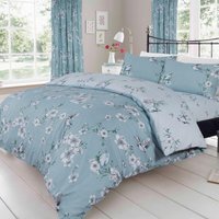 Luxury Reversible Birdie Blossom Duvet Cover and Pillowcase Set - Duck Egg / King size
