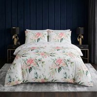 Ava Floral Microfibre Duvet Cover Bedding Set - White / 220cm / Double