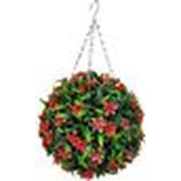 Best Artificial 28cm Red Lily Hanging Basket Flower Topiary Ball - Red - thumbnail 2
