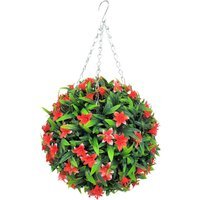 Best Artificial 28cm Red Lily Hanging Basket Flower Topiary Ball - Red - thumbnail 1