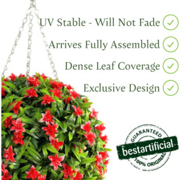 Best Artificial 28cm Red Lily Hanging Basket Flower Topiary Ball - Red - thumbnail 3