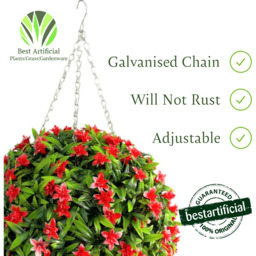 Best Artificial 28cm Red Lily Hanging Basket Flower Topiary Ball - Red - thumbnail 4