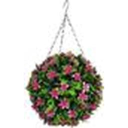 Best Artificial 28cm Pink Lily Hanging Basket Flower Topiary Ball - Pink - thumbnail 2
