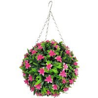 Best Artificial 28cm Pink Lily Hanging Basket Flower Topiary Ball - Pink - thumbnail 1