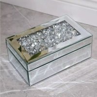 Silver Crush Jewel Diamante Mirrored Glass Crystal Jewellery box  - Silver