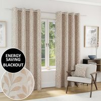 Sherwood Blackout Jacquard Leaf Eyelet Curtains - Natural / 168cm / 137cm
