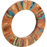 Coastal Reclaimed Wood Large Round Wall Mirror - Multi