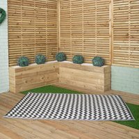 1.5m x 2.1m Atlantis Large Outdoor Alfresco Patio Rug Mat in Onyx - Black / White