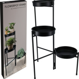 Three Tier Planter Pot Flowerpot Stand Black Iron Weatherproof Shelves - Black - thumbnail 2