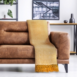 Herringbone Blanket Throw - Ochre / 178cm / 254cm - thumbnail 4