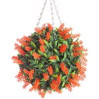Best Artificial 28cm Orange Lush Lavender Hanging Basket Flower Topiary Ball - Orange - image 1