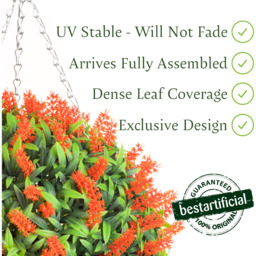 Best Artificial 28cm Orange Lush Lavender Hanging Basket Flower Topiary Ball - Orange - thumbnail 2
