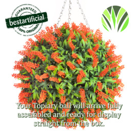Best Artificial 28cm Orange Lush Lavender Hanging Basket Flower Topiary Ball - Orange - thumbnail 4