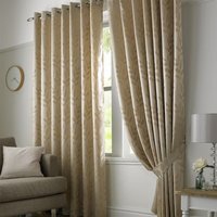 Faux Silk Dupion Leaf Jacquard Ring Top Curtains - Latte / 117cm / 137cm