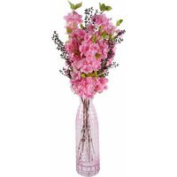Pink Artificial Blossom and Berries Glass Vase - Pink Blossom Berries Glass Vase