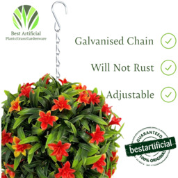 Best Artificial 23cm Orange Lily Hanging Basket Flower Topiary Ball - Orange - thumbnail 4