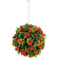 Best Artificial 23cm Orange Lily Hanging Basket Flower Topiary Ball - Orange - thumbnail 1