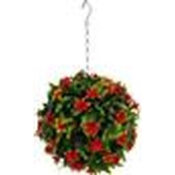 Best Artificial 23cm Orange Lily Hanging Basket Flower Topiary Ball - Orange - thumbnail 2