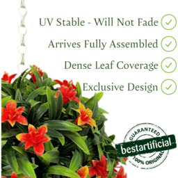 Best Artificial 23cm Orange Lily Hanging Basket Flower Topiary Ball - Orange - thumbnail 3