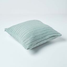 Cotton Cable Knit Cushion Cover - Duck Egg Blue - thumbnail 3