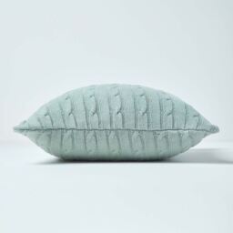 Cotton Cable Knit Cushion Cover - Duck Egg Blue - thumbnail 2