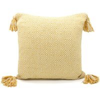 Shabby Chic Vintage Look Tassel Edge Cushion - Ochre