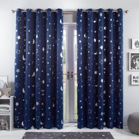Star Eyelet Pair Of Blackout Curtains - Blue / 228cm - thumbnail 1
