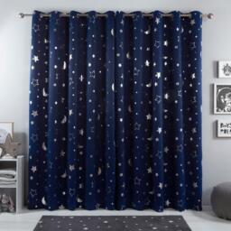 Star Eyelet Pair Of Blackout Curtains - Blue / 228cm - thumbnail 3
