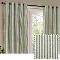 Hebden Striped Cotton Eyelet Curtain Pair - Forest / 229cm / 137cm - image 1