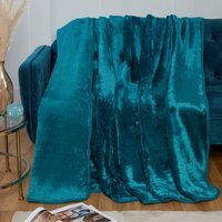 Dyed Mink Faux Fur Polyester Super Soft Cosy Plain Throw - Teal / 150cm - image 1