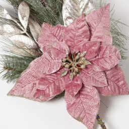 Homescapes Pink  Green Poinsettia Christmas Swag, 71 cm - Pink - thumbnail 2