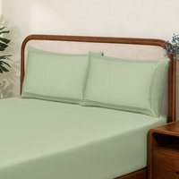 Premium Double Fitted Sheet With Pillowcase - 300 Thread Count 100% Cotton Sateen, Extra Deep 30cm - Green