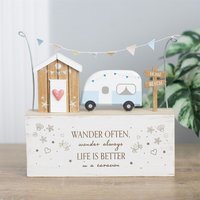 Wander Often Beach Hut Caravan Wooden Decor Sign - Brown - thumbnail 1