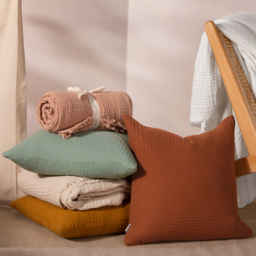 Lark Muslin Cotton Cushion - Cumin / Feather - thumbnail 2