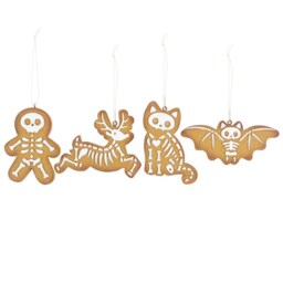 Creepy Skeleton Cookie Ornaments Set Of 4 For Spooky Trees - Brown - thumbnail 3