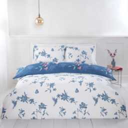 Hummingbird Microfibre Floral Polyester Duvet Set With Pillowcase - Blue / King - thumbnail 2