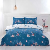 Hummingbird Microfibre Floral Polyester Duvet Set With Pillowcase - Blue / King - thumbnail 1