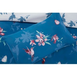 Hummingbird Microfibre Floral Polyester Duvet Set With Pillowcase - Blue / King - thumbnail 3