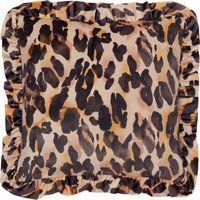 Leopard Printed Velvet Ruffle Cushion - Multicolour / 80 Feather 20 Polyester
