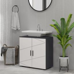 kleankin Under Sink Cabinet with Shelf Light Grey - Light Grey - thumbnail 2