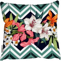 Tropical leaves and flowers Cushion - green / 60cm